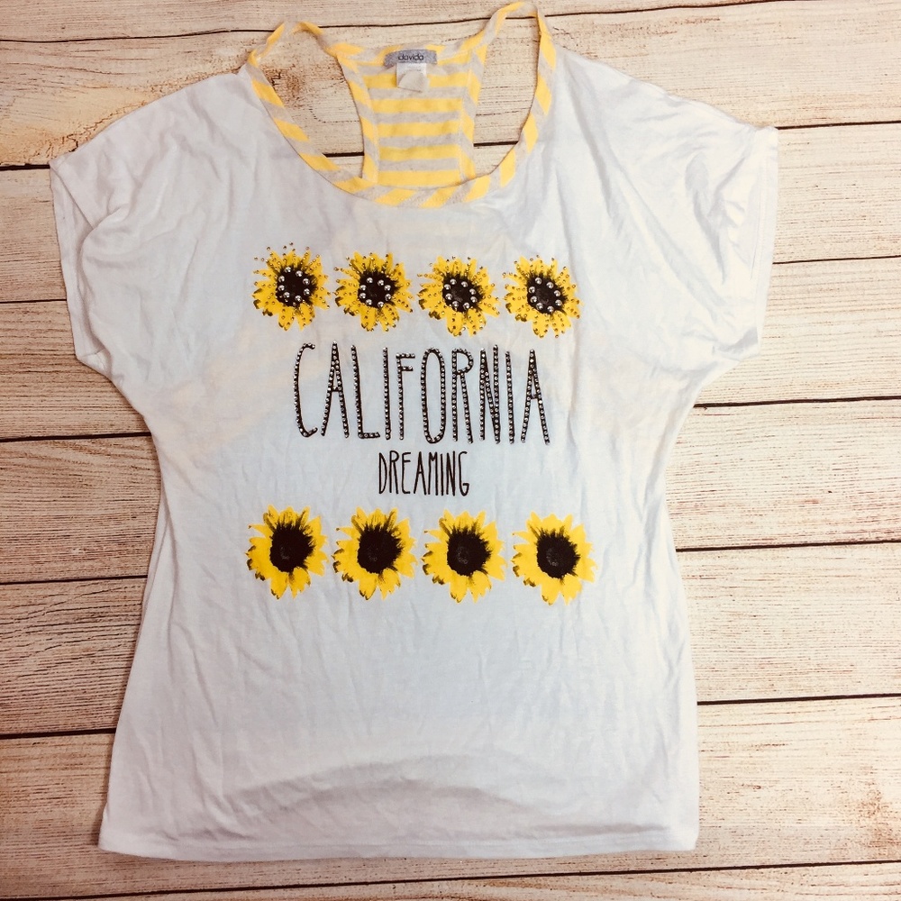 Womens Tees Large L DAVIDA Fashoin Top Sunflower
